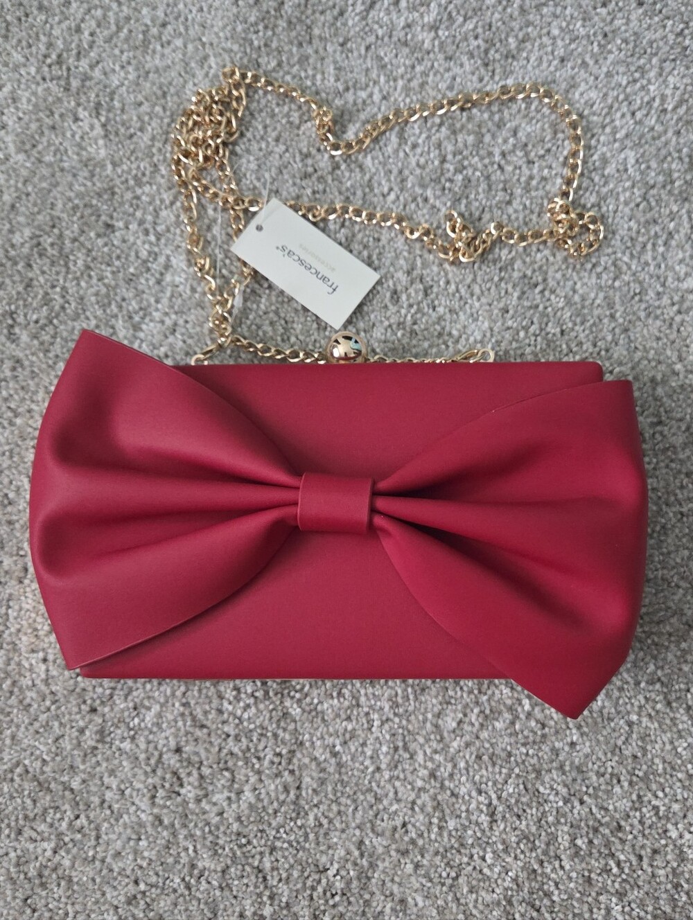 Francesca's Collections Red Bow Clutch with Gold Chain
